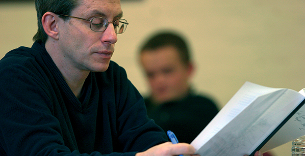 Student looking at a research article