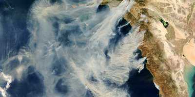 Satellite image of California wildfires