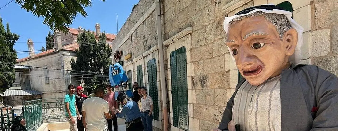 Giant puppet making at Al Harah Theater, Bethlehem